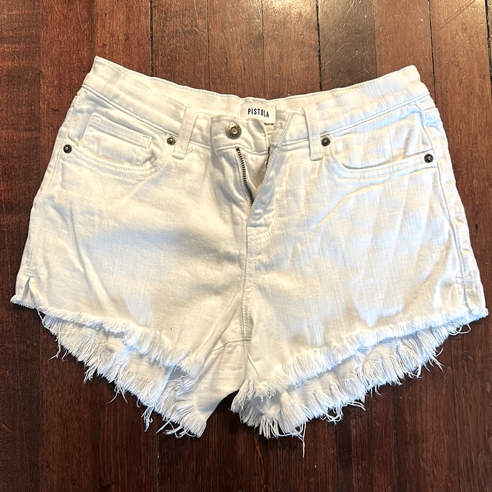 Pistols White Denim Shorts with Fray